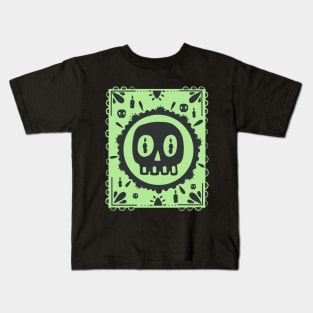 Black Skulls -Dia De Los Muertos - Light Green - Papel Picado Kids T-Shirt